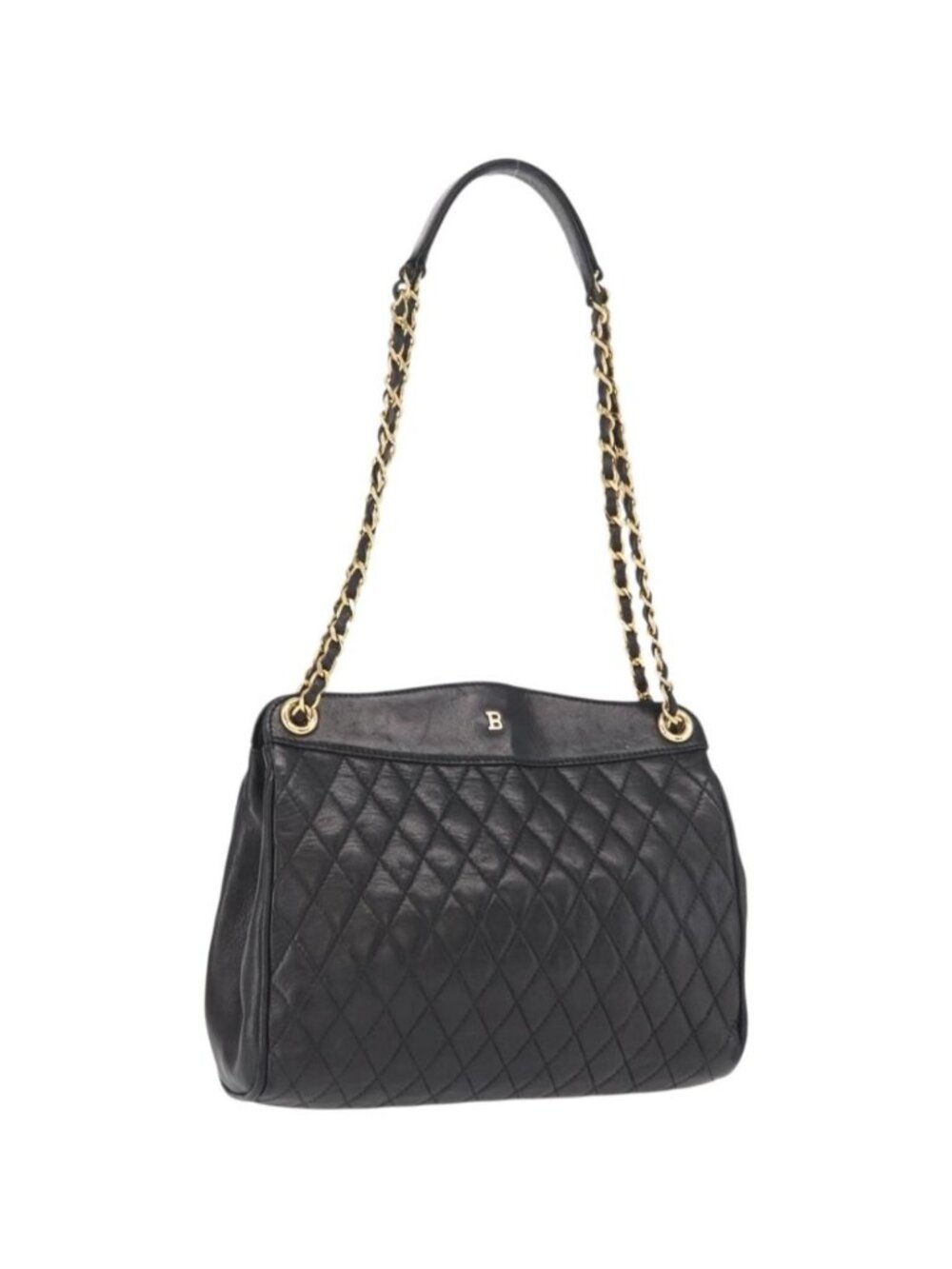 BALLY Chain Shoulder Bag Leather Black Gold
